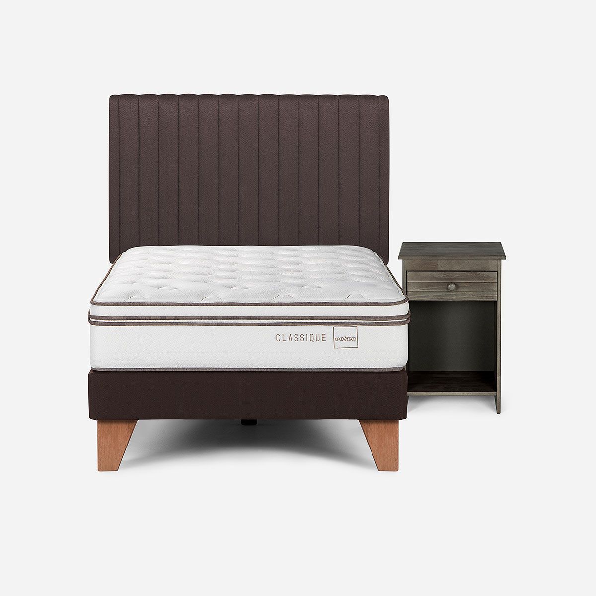 ROSEN - Cama Europea Classique+ 1,5 Plazas+Respaldo Lucio+Velador