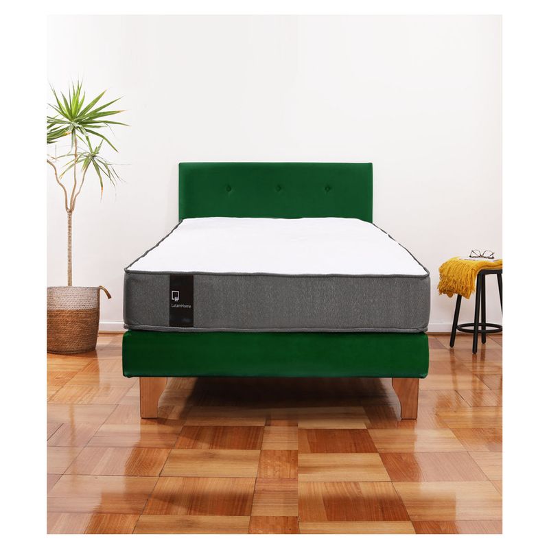 LATAM HOME - Cama Europea Zen Best 1,5 Plaza Tela Velvet Verde + Respaldo