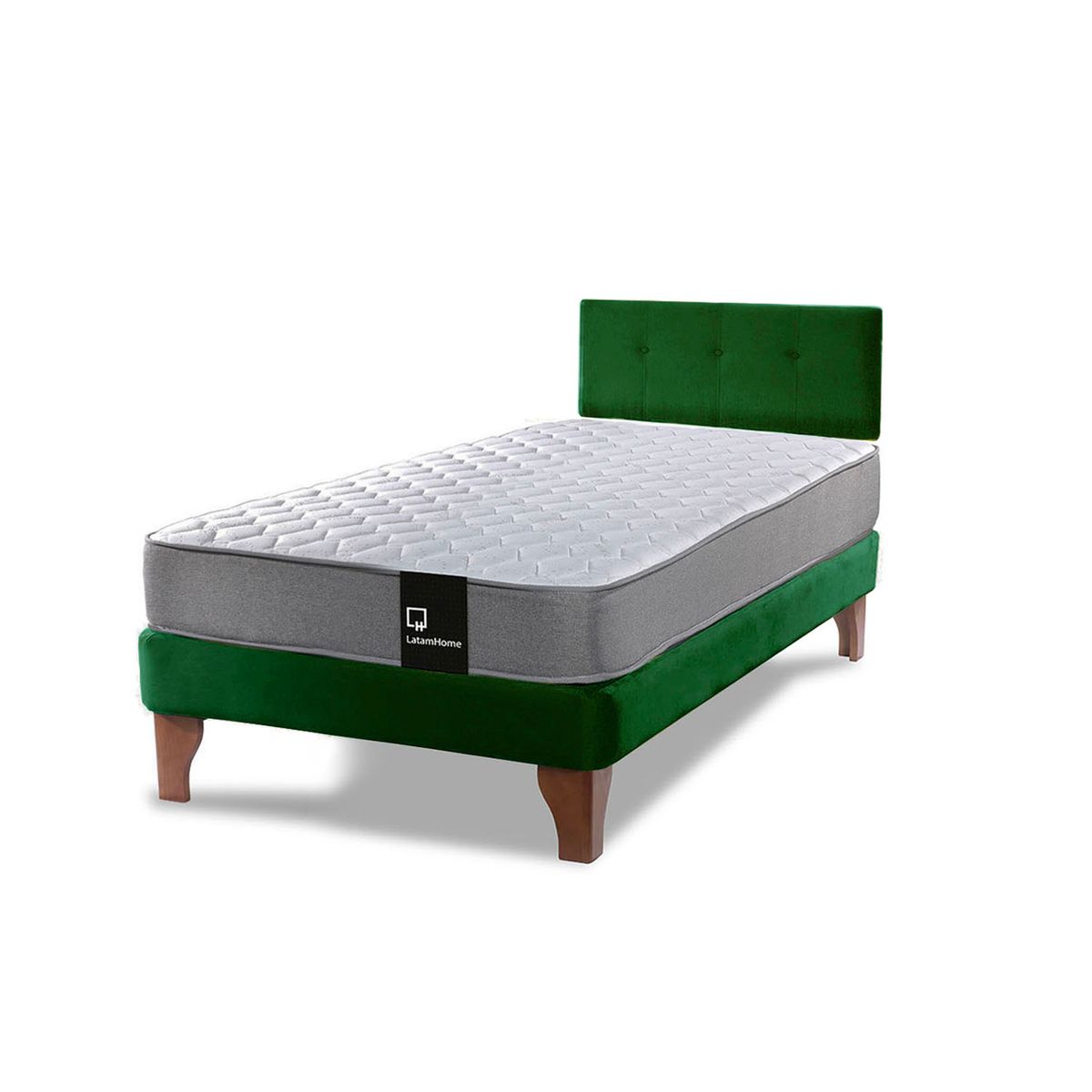 LATAM HOME - Cama Europea Zen Best 1.5 Plaza Colchon Resortes Base Dividida + Respaldo Tela Verde