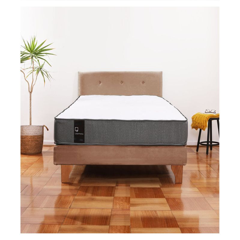 LATAM HOME - Cama Europea Zen Best 1,5 Plaza Tela Velvet Beige + Respaldo
