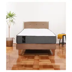 LATAM HOME - Cama Europea Zen Best 1.5 Plaza Colchon Resortes Base Dividida + Respaldo Tela Beige