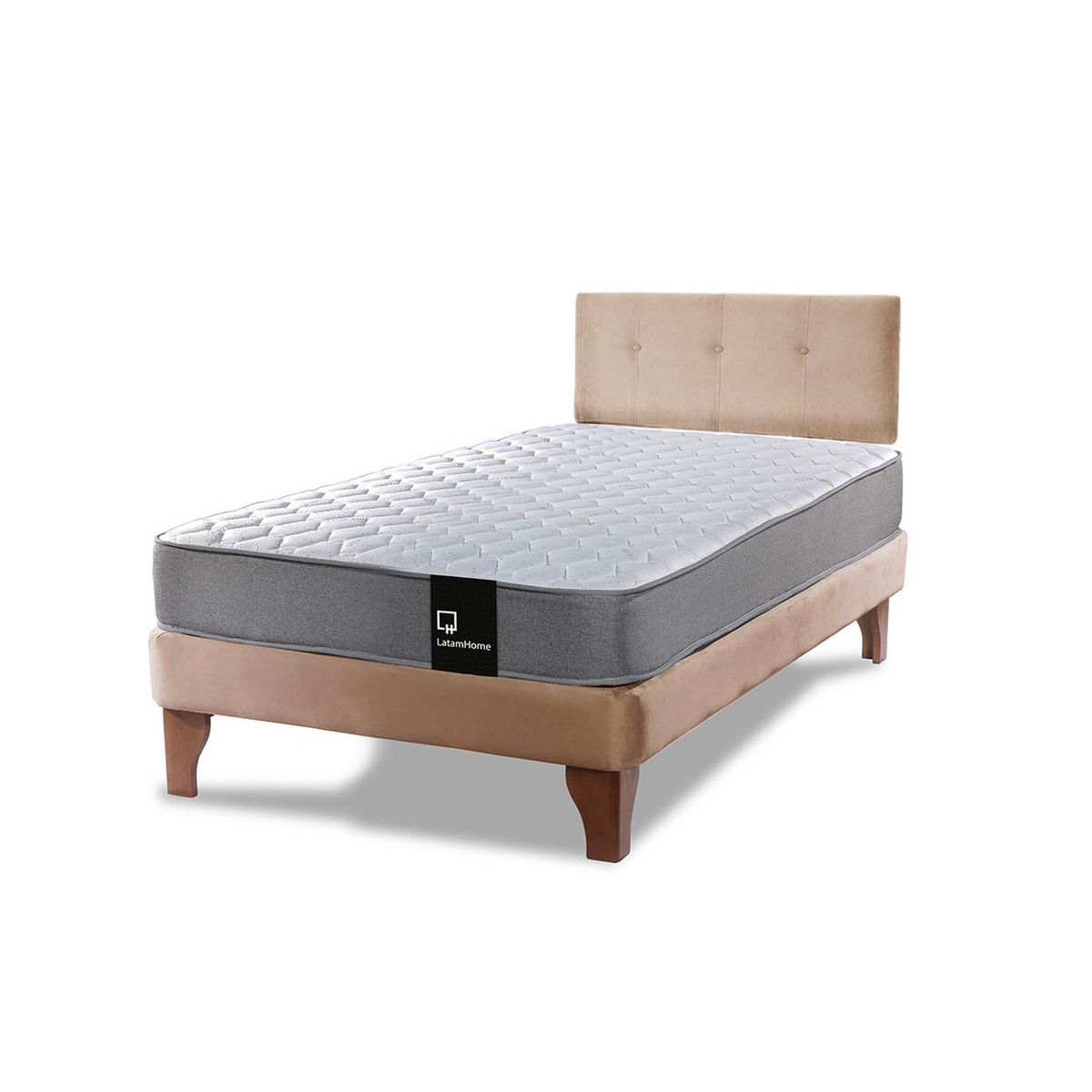 LATAM HOME - Cama Europea Zen Best 1.5 Plaza Colchon Resortes Base Dividida + Respaldo Tela Beige