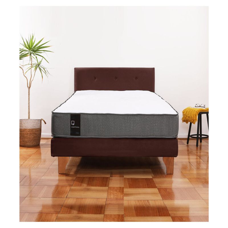 LATAM HOME - Cama Europea Zen Best 1,5 Plaza Tela Velvet Chocolate + Respaldo.