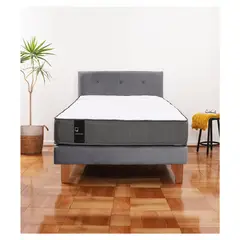LATAM HOME - Cama Europea Zen Best 1,5 Plaza Tela Velvet Gris + Respaldo