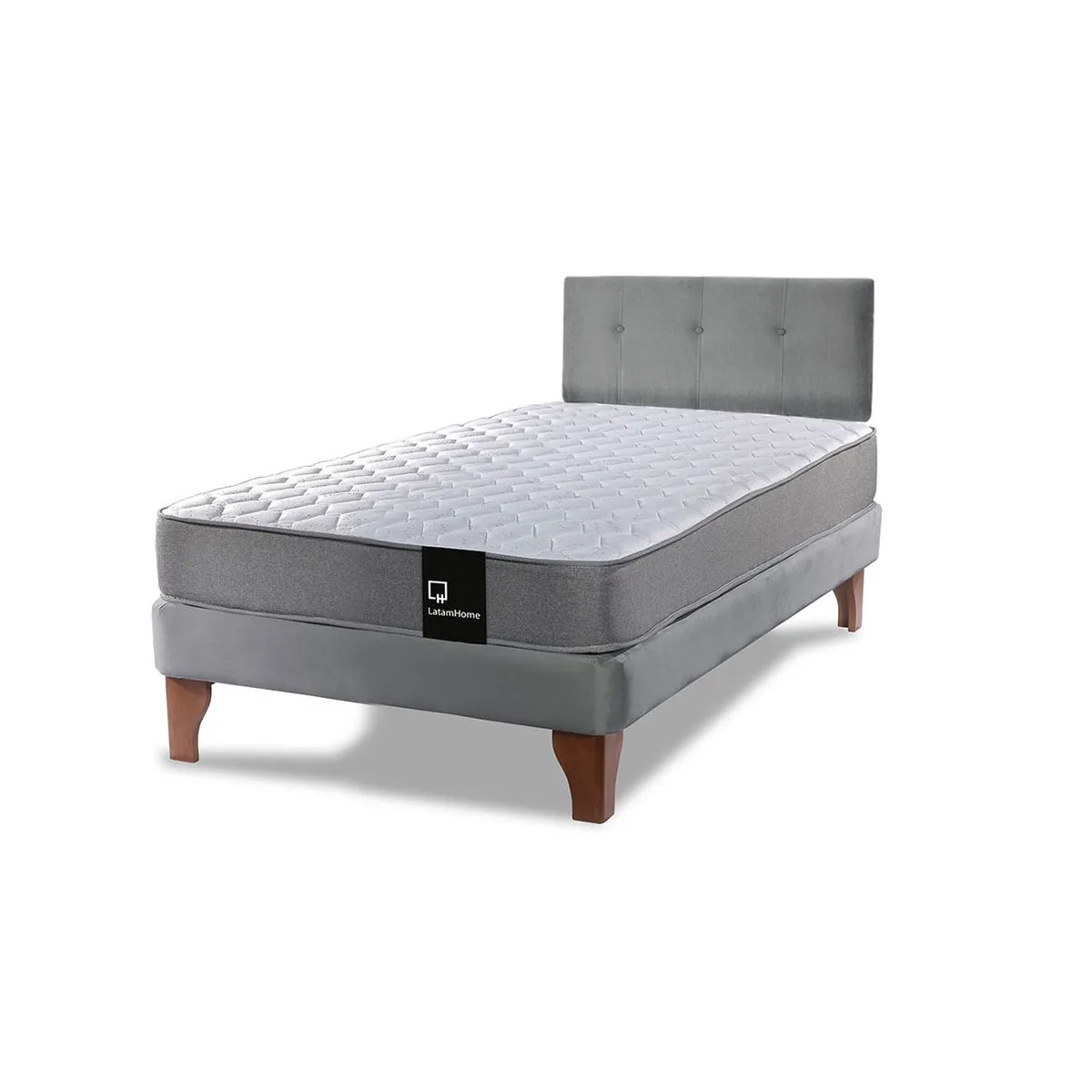 LATAM HOME - Cama Europea Zen Best 1.5 Plaza Colchon Resortes Base Dividida + Respaldo Tela Gris
