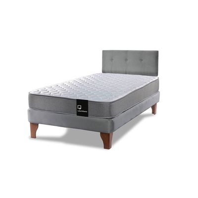Imagen 2 del producto Cama Europea Zen Best 1.5 Plaza Colchon Resortes Base Dividida + Respaldo Tela Gris