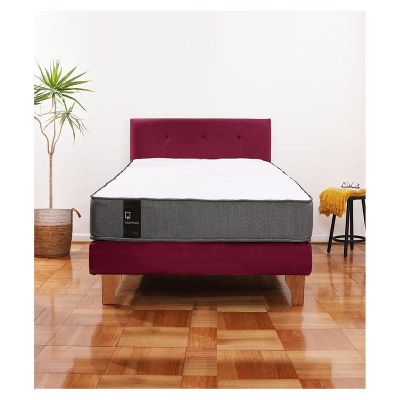 LATAM HOME - Cama Europea Zen Best 1,5 Plaza Tela Velvet Burdeo + Respaldo