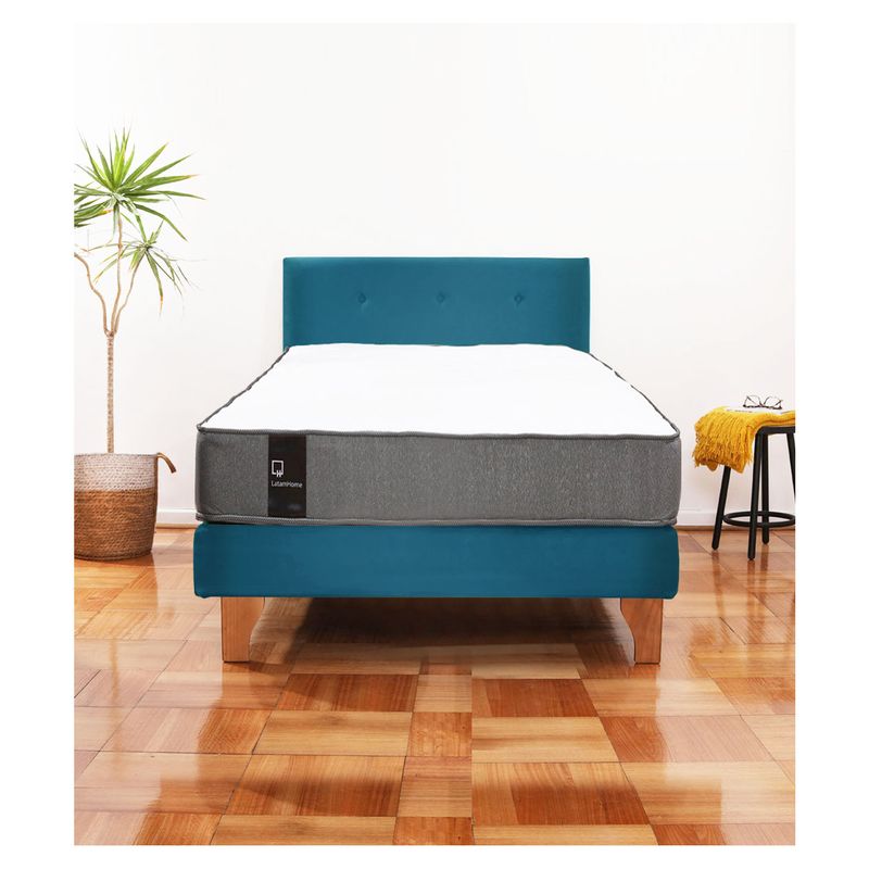 LATAM HOME - Cama Europea Zen Best 1,5 Plaza Tela Velvet Azul Petroleo + Respaldo