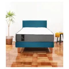 LATAM HOME - Cama Europea Zen Best 1,5 Plaza Tela Velvet Azul Petroleo + Respaldo