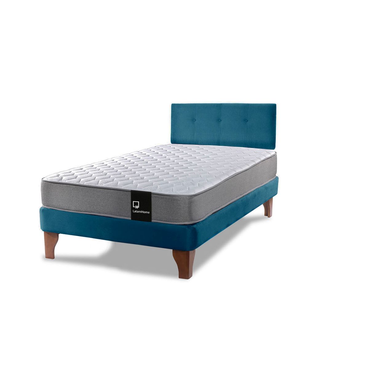 LATAM HOME - Cama Europea Zen Best 1.5 Plaza Colchon Resortes Base Dividida + Respaldo Tela Azul