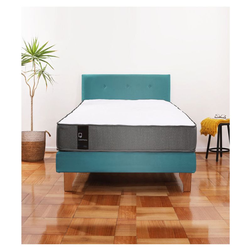 LATAM HOME - Cama Europea Zen Best 1,5 Plaza Tela Velvet Turquesa + Respaldo