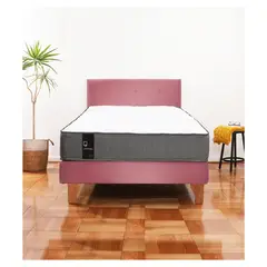 LATAM HOME - Cama Europea Zen Best 1,5 Plaza Tela Velvet Palo Rosa + Respaldo