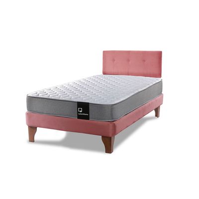 Imagen 2 del producto Cama Europea Zen Best 1.5 Plaza Colchon Resortes Base Dividida + Respaldo Tela Palo Rosa