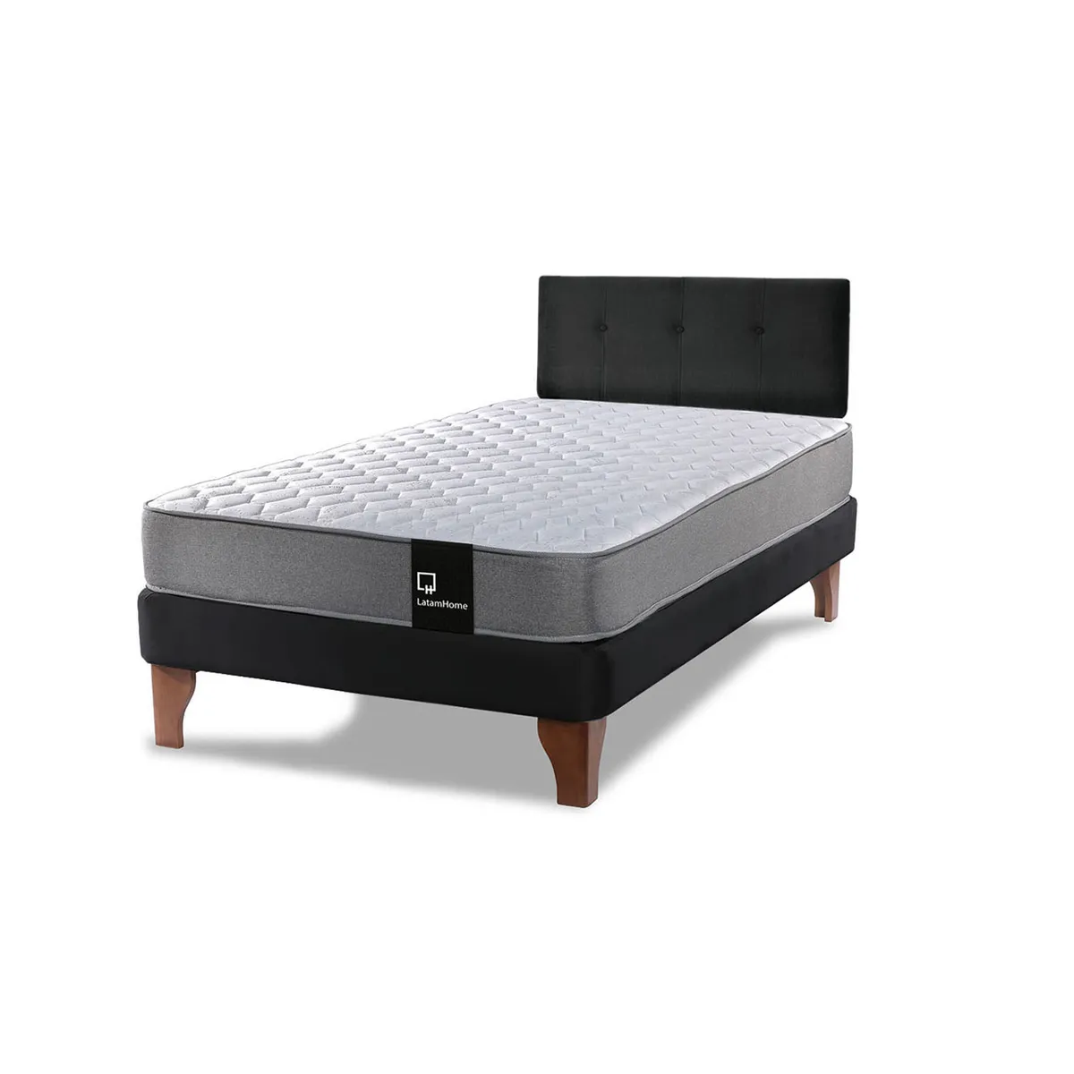 LATAM HOME - Cama Europea Zen Best 1.5 Plaza Colchon Resortes Base Dividida + Respaldo Tela Negro