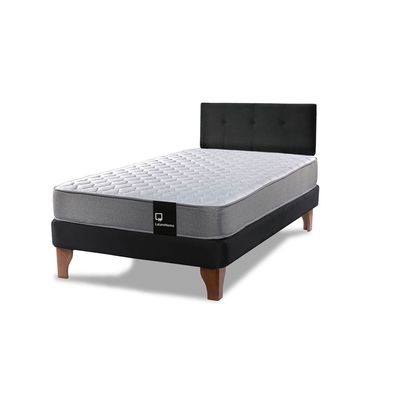 Imagen 2 del producto Cama Europea Zen Best 1.5 Plaza Colchon Resortes Base Dividida + Respaldo Tela Negro