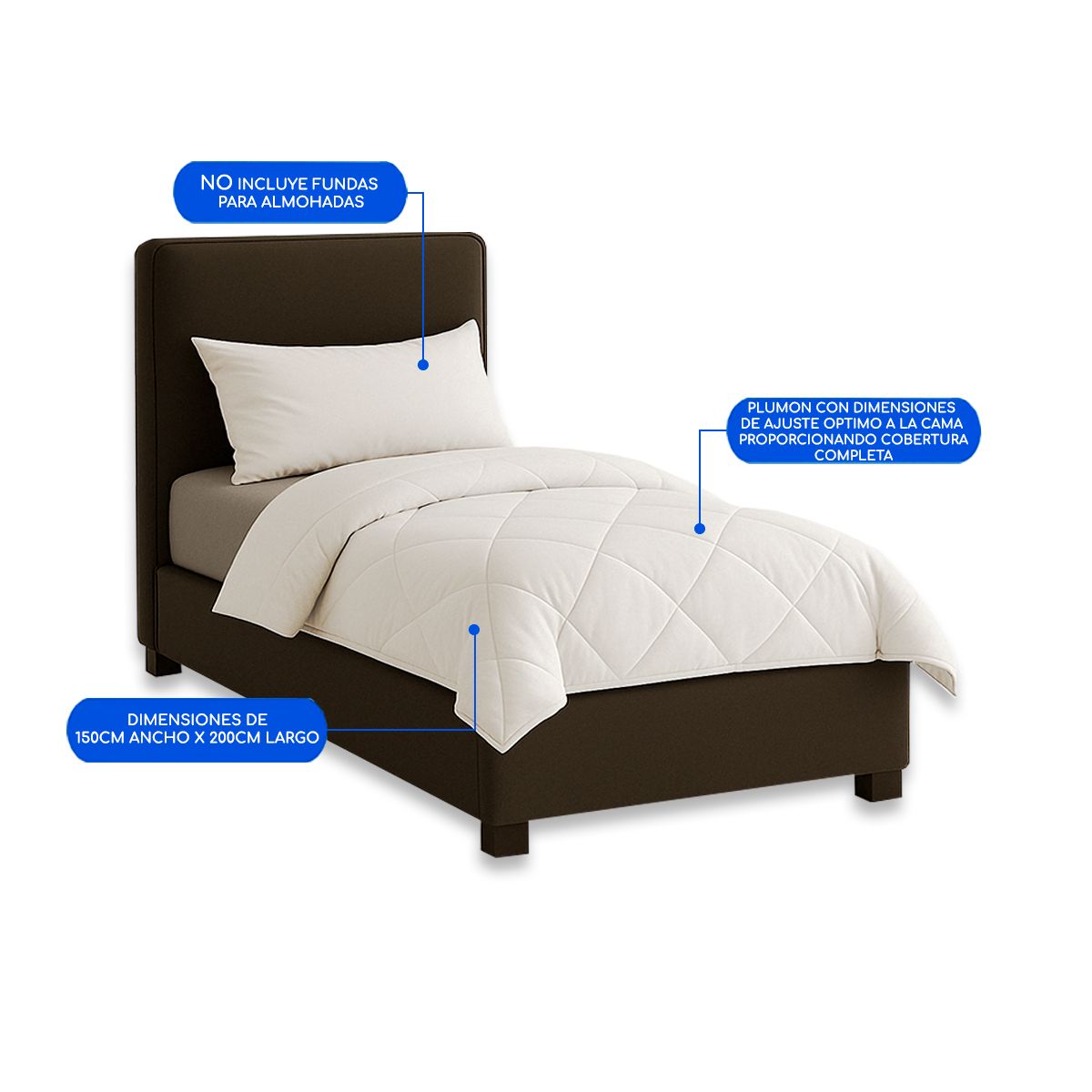 GUIZA - Plumón Edredón Nórdico 1 Plaza 150x200 100% Algodón Guiza