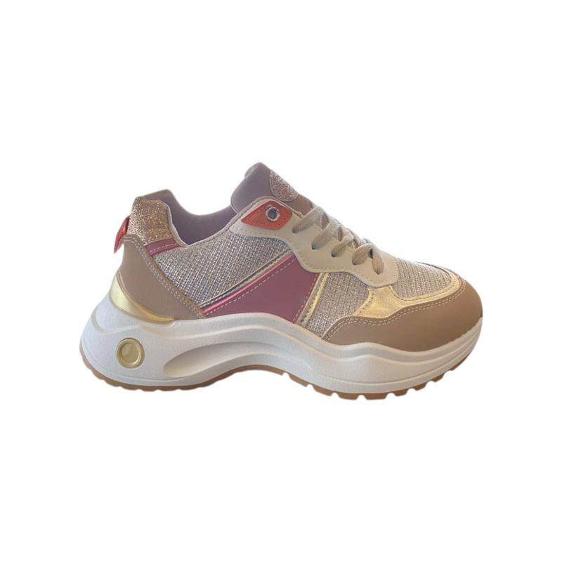 HERIEL - Zapatilla Beige con Rosa Plataforma Mujer.