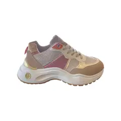 HERIEL - Zapatilla Beige con Rosa Plataforma Mujer