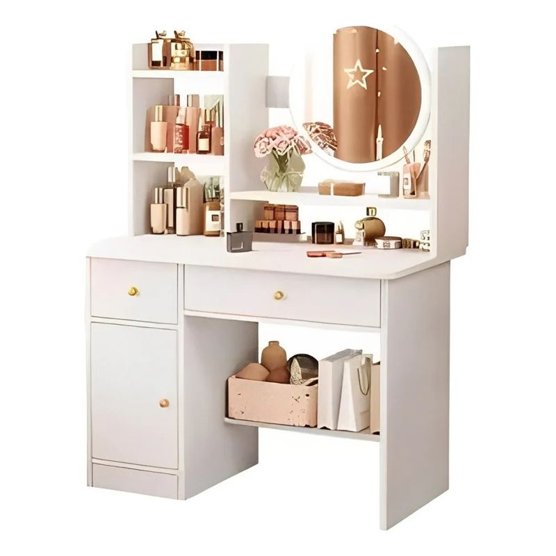 MUNDO MAGIA - Tocador Con Cajones Y Espejo 80x40x128cm Minimalista Blanco