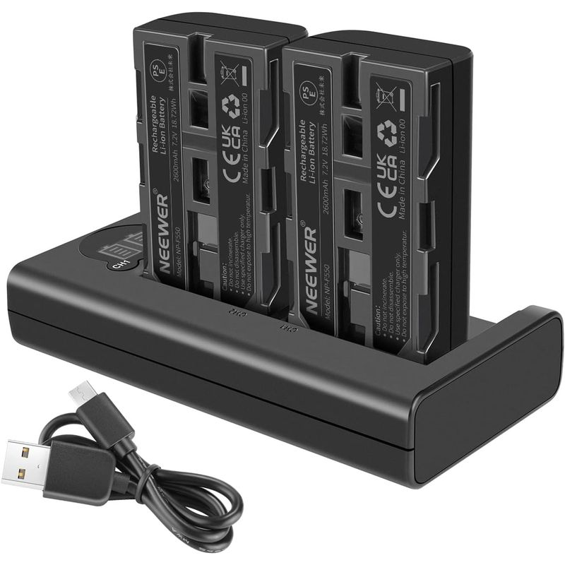NEEWER - Kit 2 Baterías Neewer NP-F550 2600mAh con Cargador USB Dual