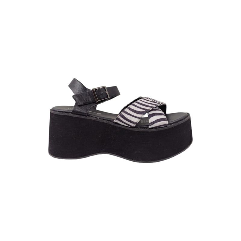HERIEL - Sandalia Negra Plataforma Print.
