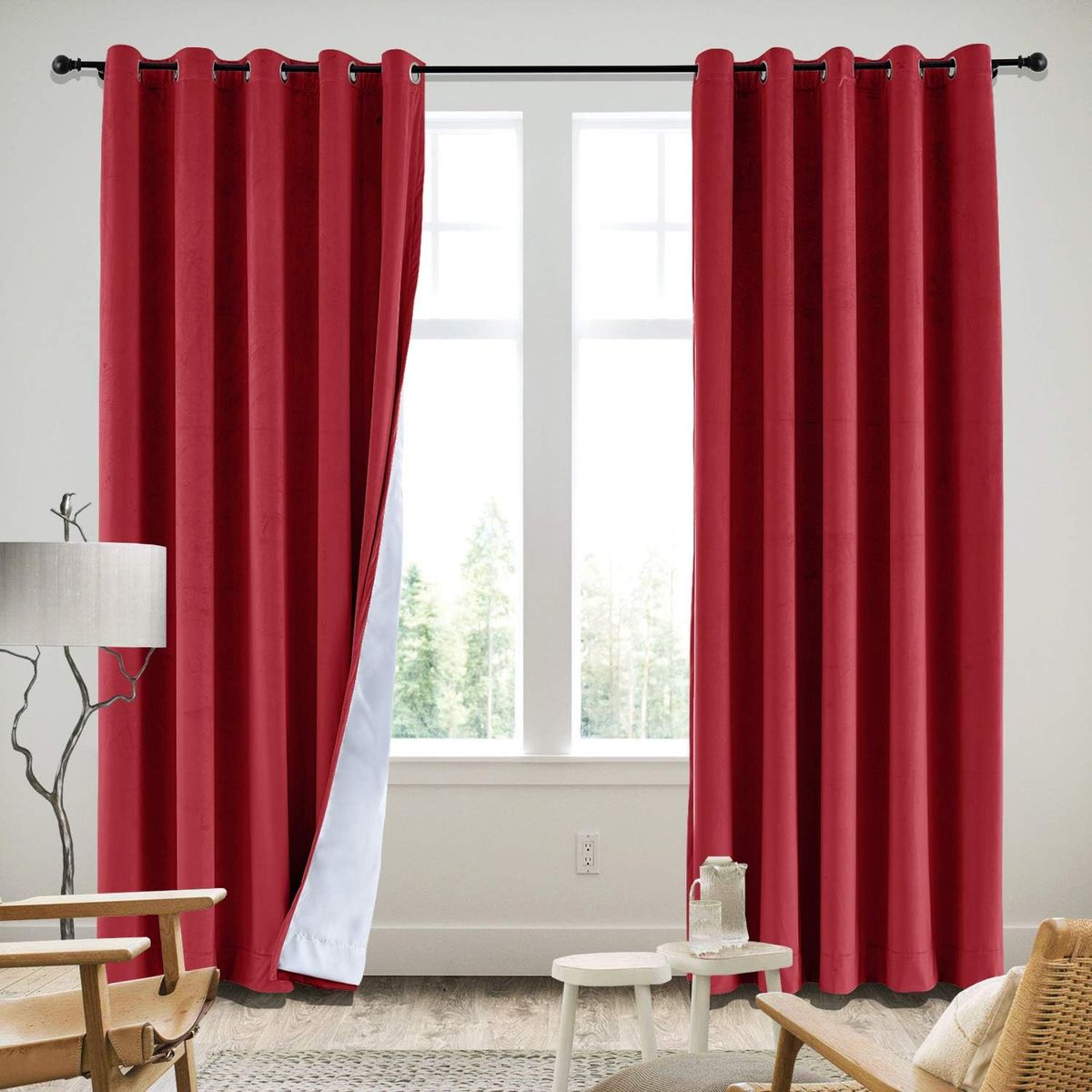 GENERICO - CORTINAS BLACKOUT COLOR ROJO ENGOMADA 2 LIENZO 140X230 C/U TF