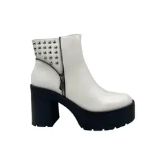 HERIEL - Botín Blanco Plataforma Tachas Mujer.