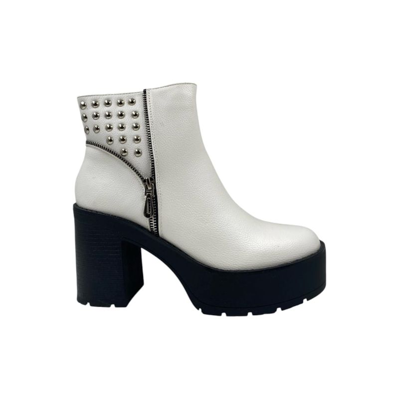 HERIEL - Botín Blanco Plataforma Tachas Mujer.