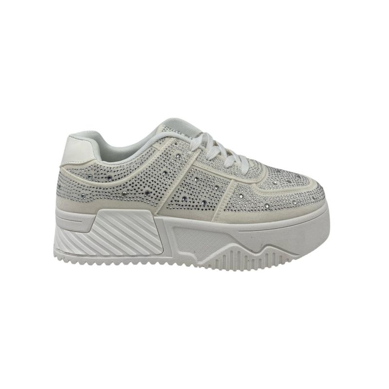 HERIEL - Zapatilla Blanca Brillos Mujer.