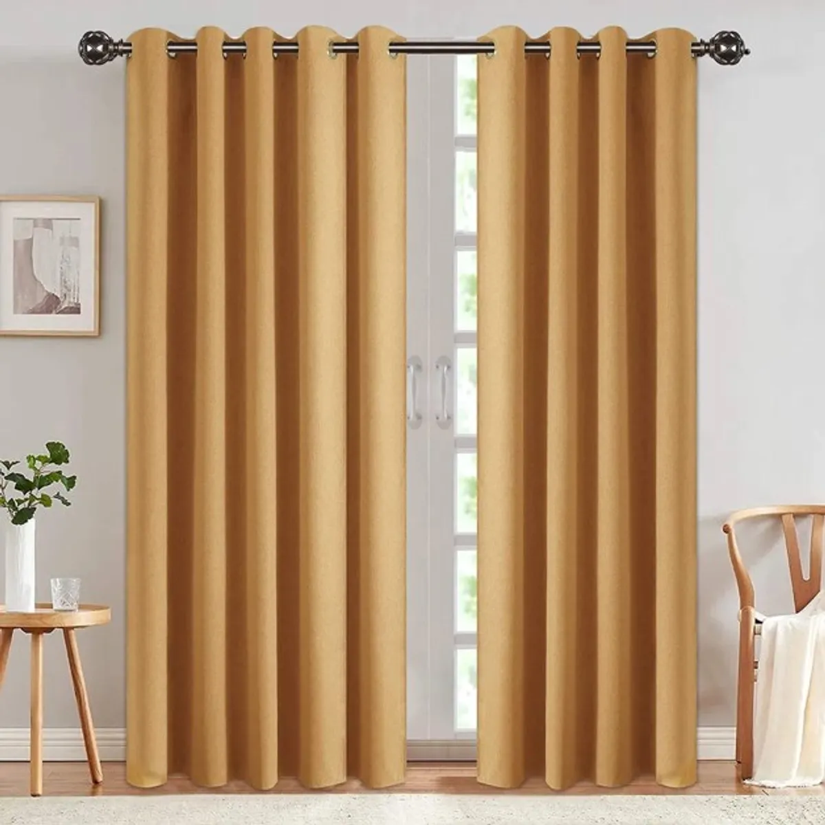 GENERICO - CORTINAS BLACKOUT COLOR MOSTAZA ENGOMADA 2 LIENZO 140X230 C/U TF
