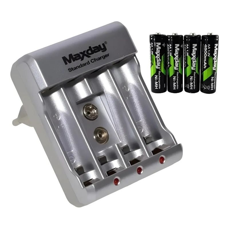GENERICO - Pack x2 Cargador De Pilas Aa Aaa 9v +4 Batererias Aa Recargables