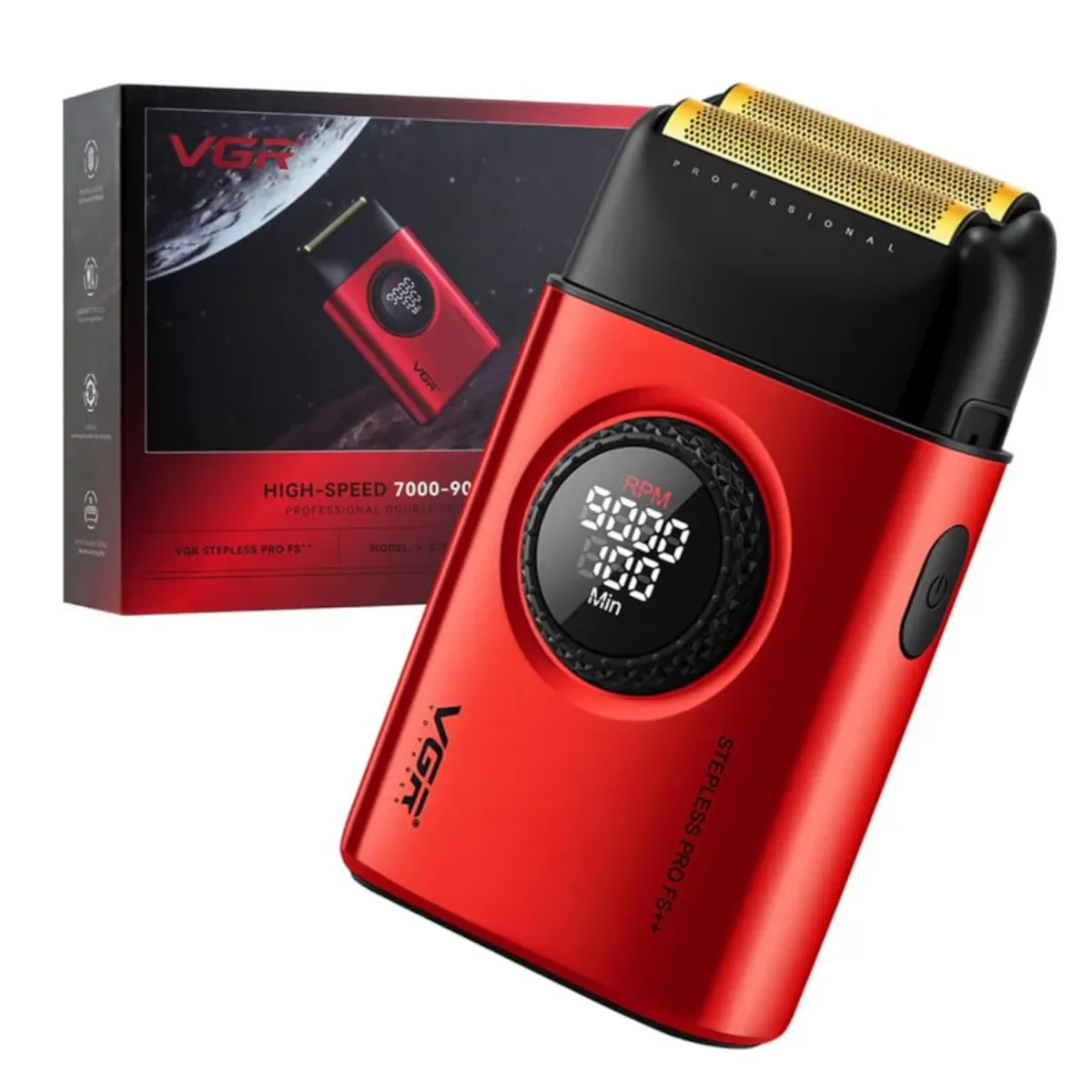 VGR VOYAGER - Shaver Afeitadora Profesional VGR 377 9000RPM Regulable Rojo.-