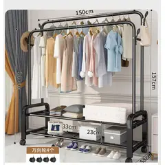GENERICO - PERCHERO DOBLE BARRA ORGANIZADOR DE ROPA MULTIFUNCION NEGRO