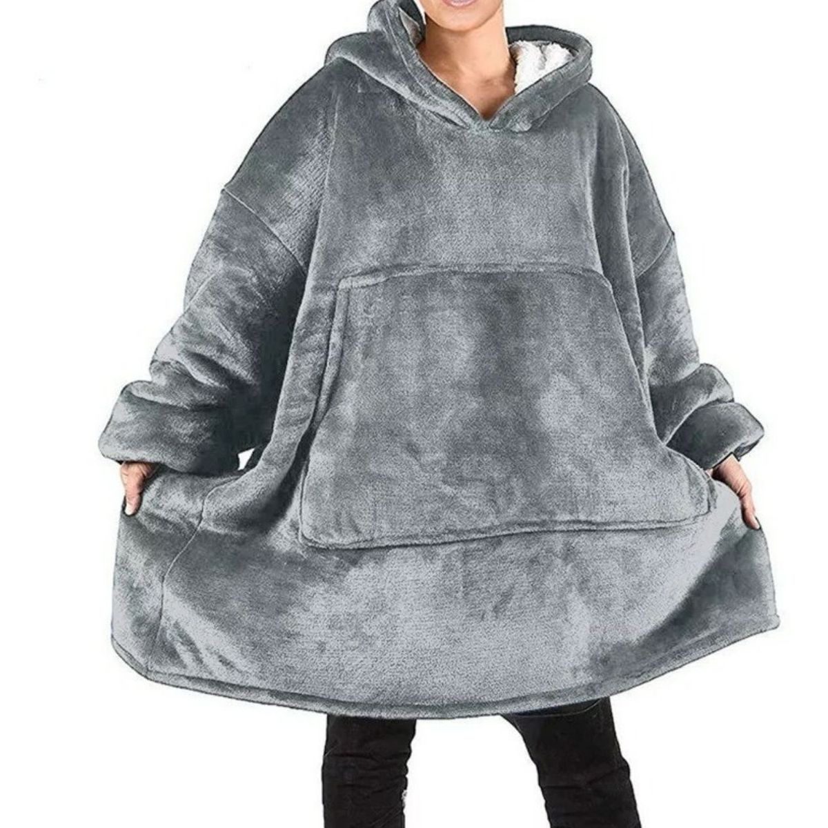 GENERICO - Polerones Felpa Con Capucha Manta Polar Frazada Chiporro Gris