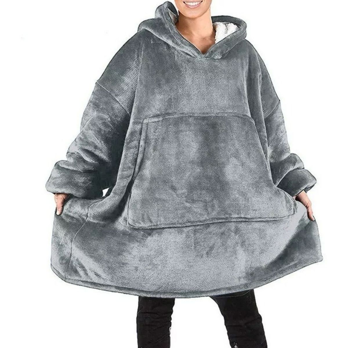 GENERICO - Polerones Felpa Con Capucha Manta Polar Frazada Chiporro Gris