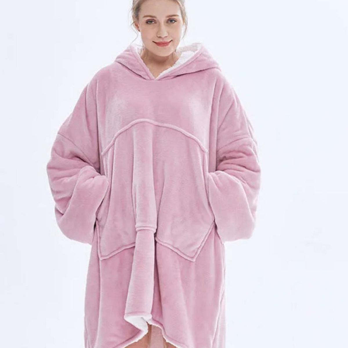 GENERICO - Polerones Felpa Con Capucha Manta Polar Frazada Chiporro Rosado