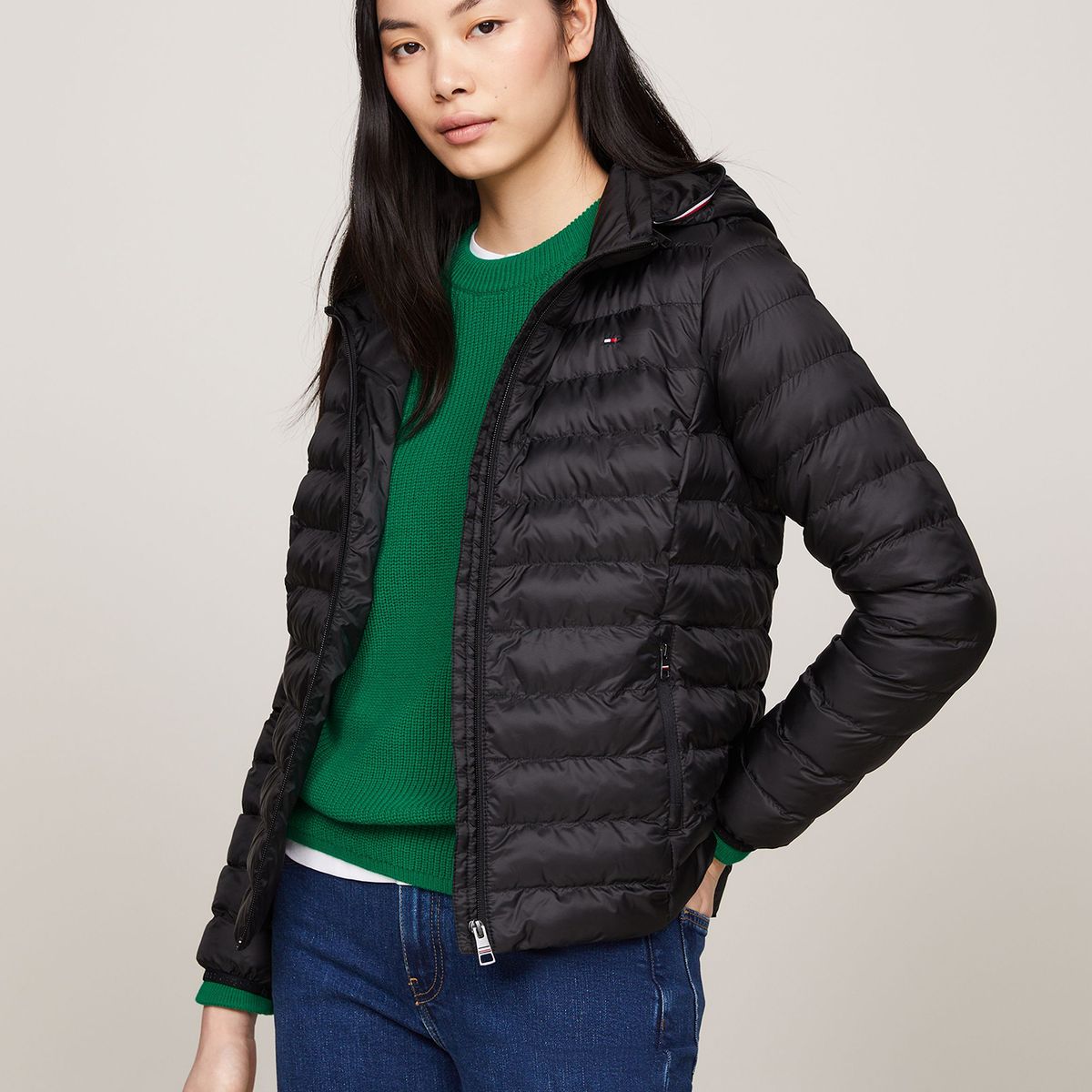 TOMMY HILFIGER - Parka Acolchada Con Logo Bordado Negro Tommy Hilfiger