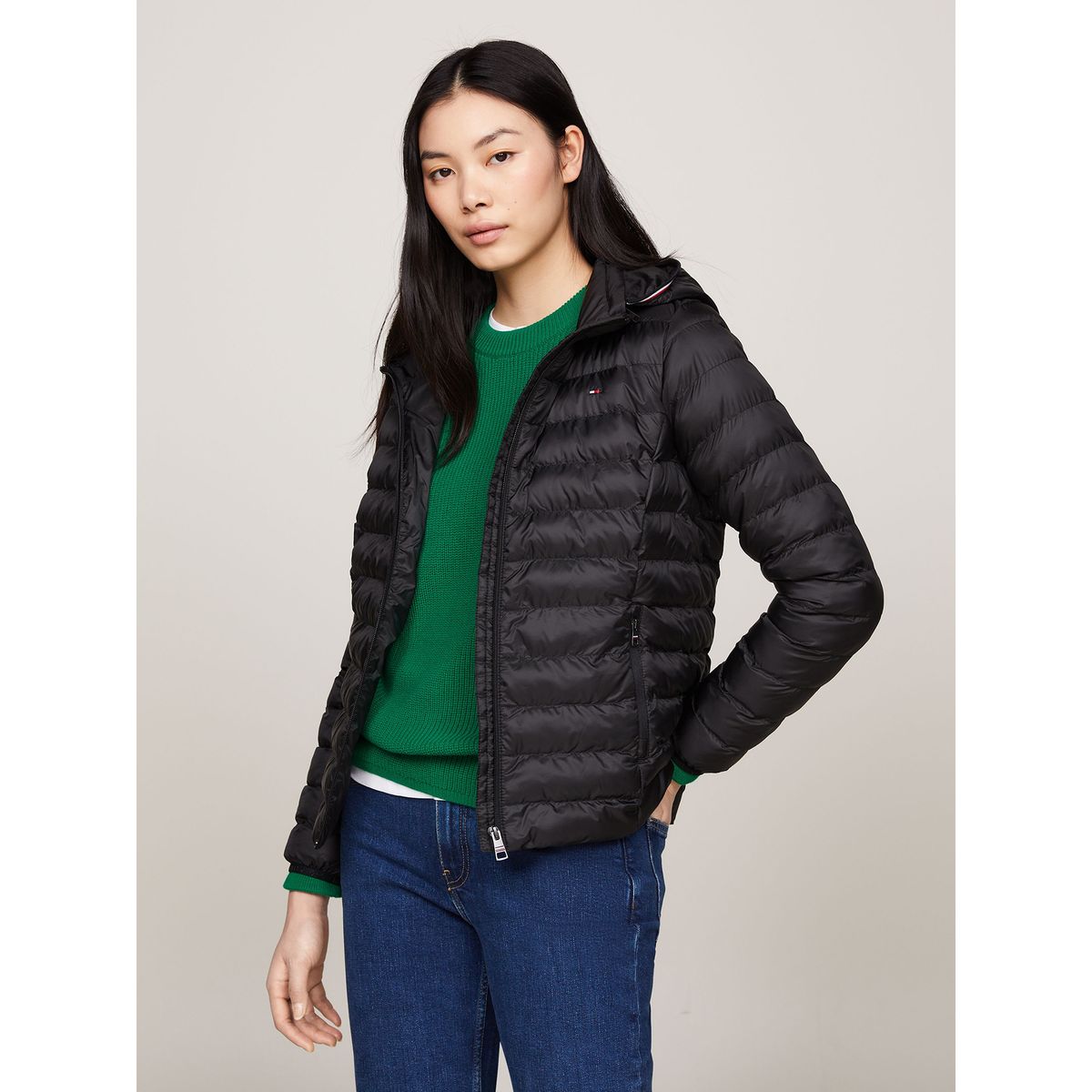 TOMMY HILFIGER - Parka Acolchada Con Logo Bordado Negro Tommy Hilfiger