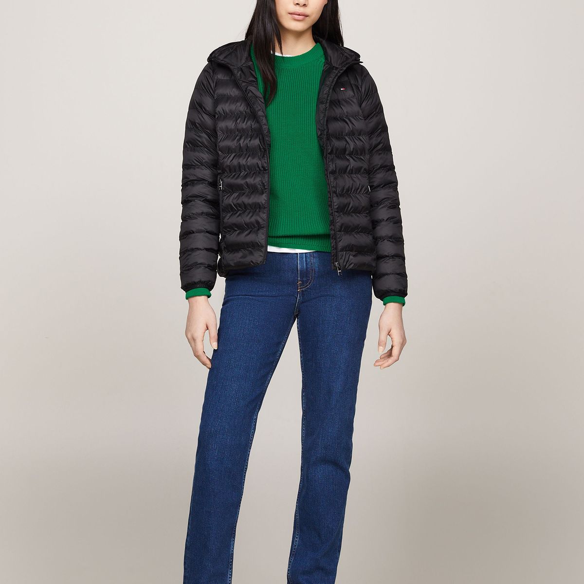 TOMMY HILFIGER - Parka Acolchada Con Logo Bordado Negro Tommy Hilfiger