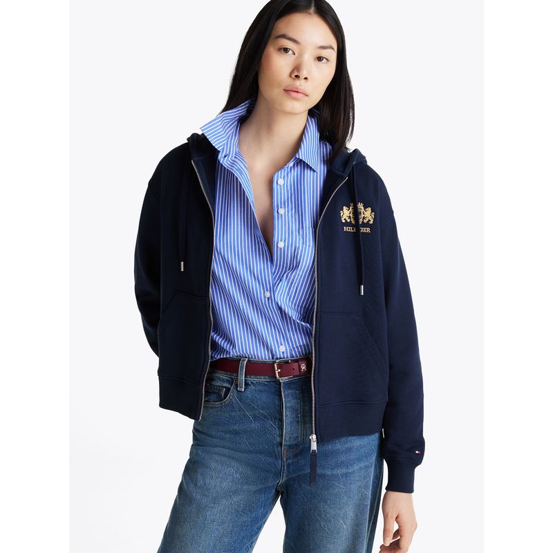 TOMMY HILFIGER - Polerón Hoodie Logo Varsity Con Cierre Azul Tommy Hilfiger