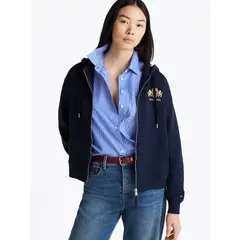 TOMMY HILFIGER - Polerón Hoodie Logo Varsity Con Cierre Azul