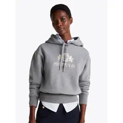 TOMMY HILFIGER - Polerón Hoodie Logo Varsity Bordado Gris