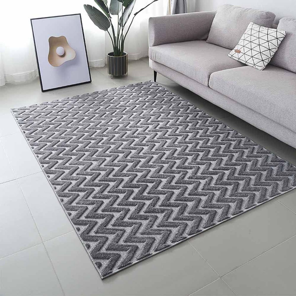 GENERICO - ALFOMBRAS JACQUARD TEXTURIZADA DISEÑO ZIGZAG GRIS 160X200CM