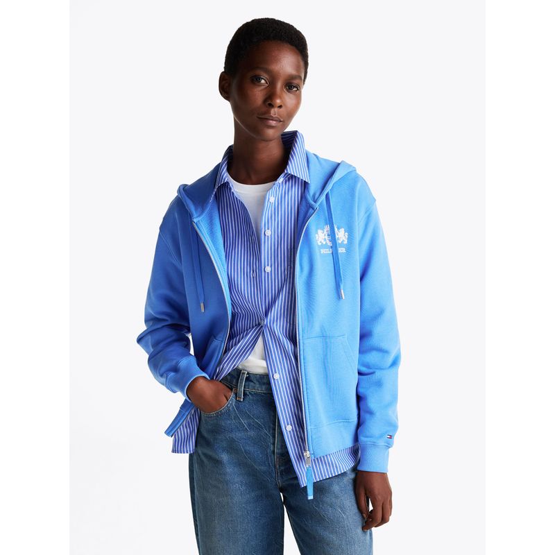 TOMMY HILFIGER - Polerón Hoodie Logo Varsity Con Cierre Celeste Tommy Hilfiger