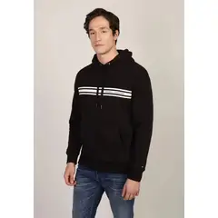 TOMMY HILFIGER - Polerón Hoodie Con Logo Central De Rayas Negro