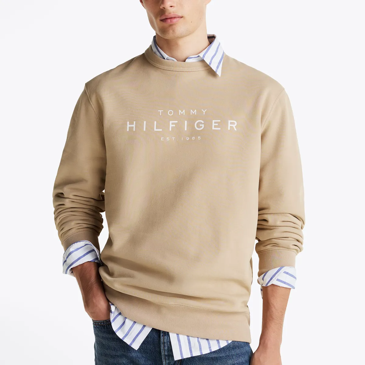 TOMMY HILFIGER - Polerón Solid Con Logo Beige Tommy Hilfiger