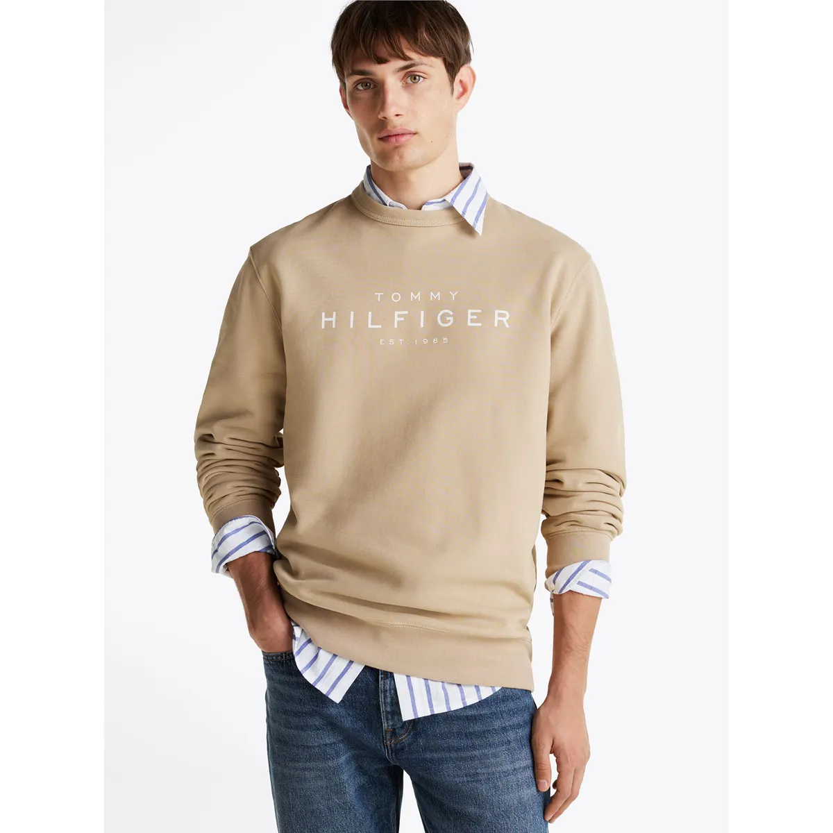 TOMMY HILFIGER - Polerón Solid Con Logo Beige Tommy Hilfiger