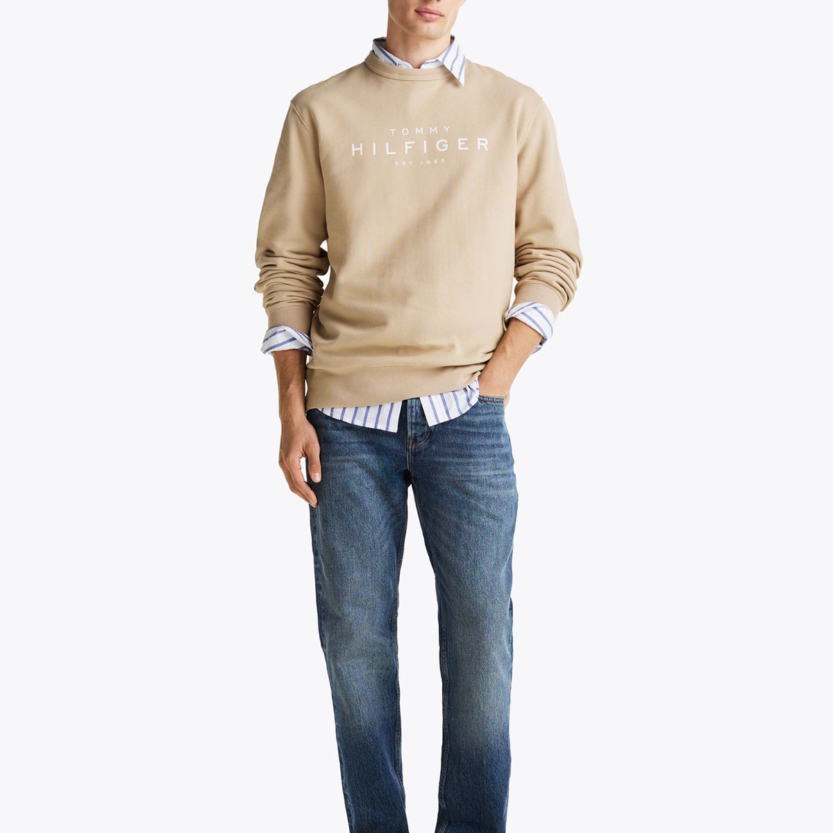 TOMMY HILFIGER - Polerón Solid Con Logo Beige Tommy Hilfiger