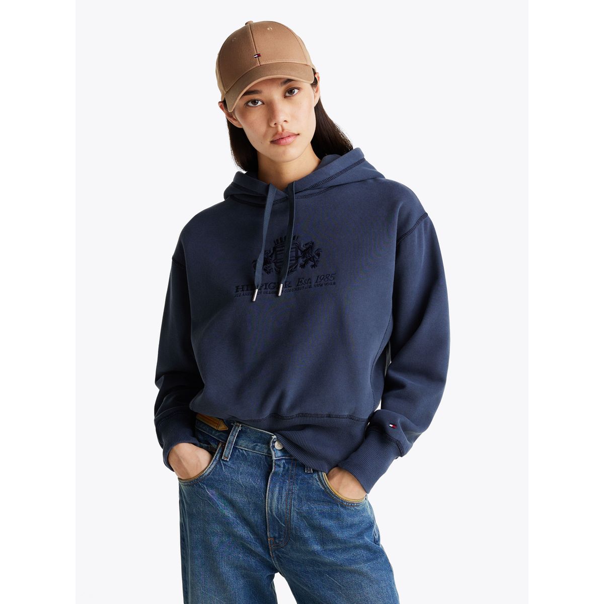 TOMMY HILFIGER - Polerón Hoodie Logo Varsity Bordado Azul Tommy Hilfiger