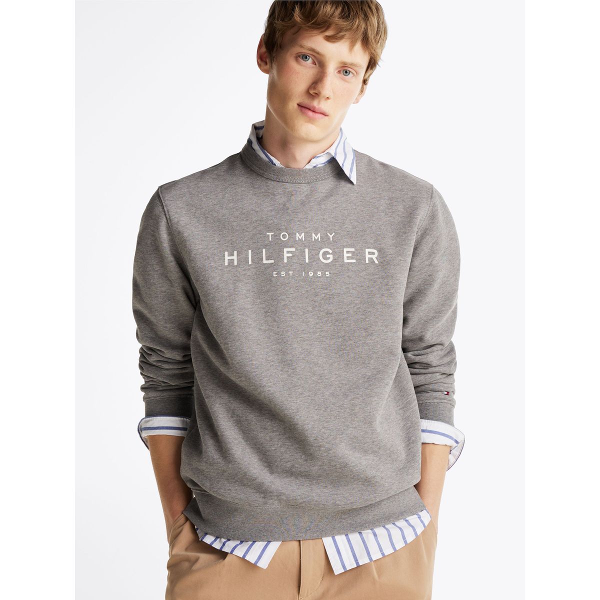 TOMMY HILFIGER - Polerón Solid Con Logo Gris Tommy Hilfiger